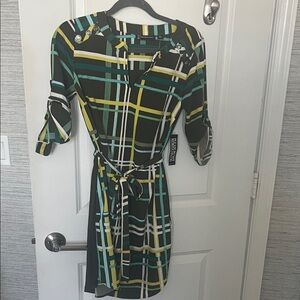 New York & Company Multicolor Plaid Long Sleeve Dress